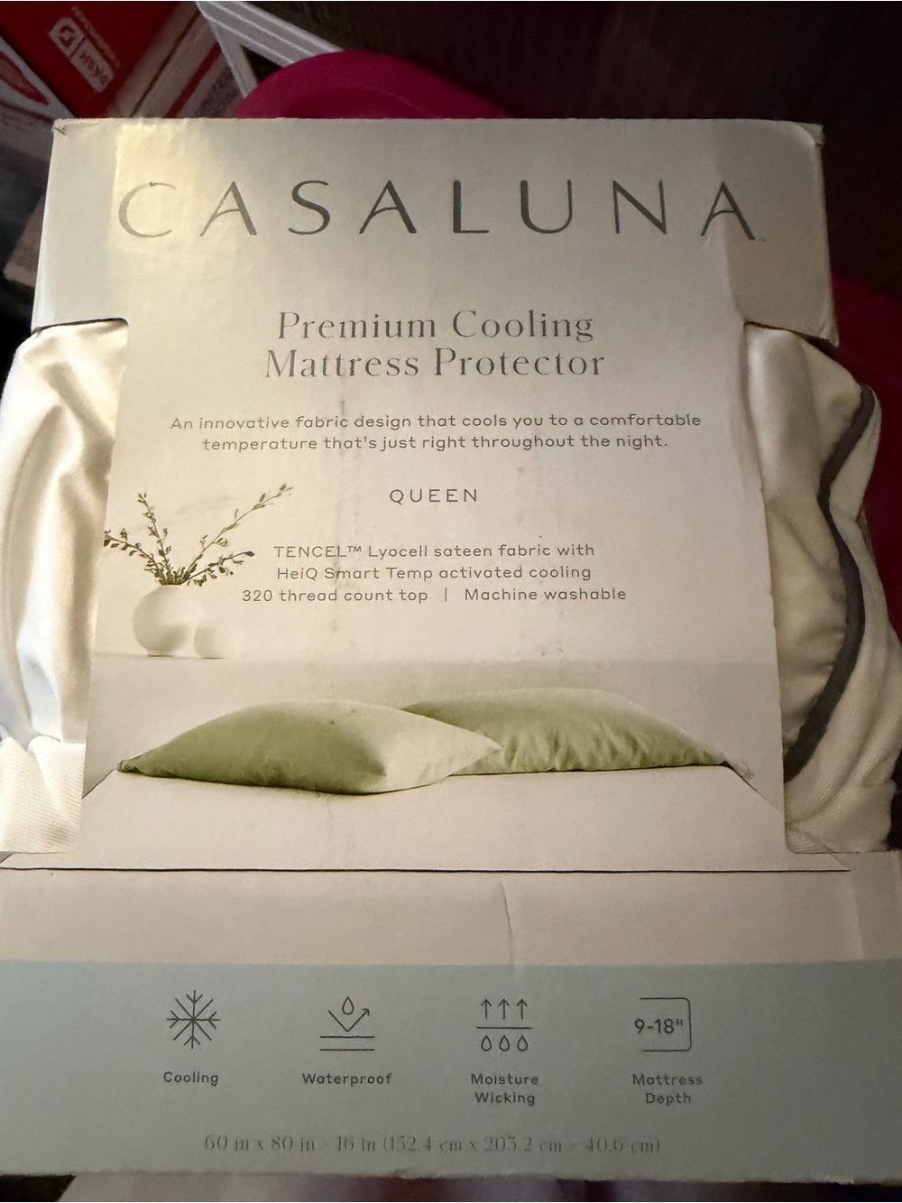 Casaluna Cooling Mattress Protector - White with Light Green Accent